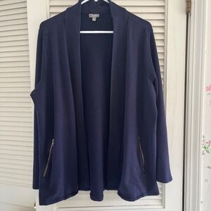T by Talbots Navy Open-Front French Terry Jacket 1X